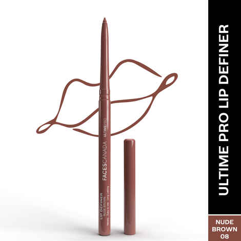 FACES CANADA Ultime Pro Lip Definer - Nude Brown,0.35 gm | Extremely Soft & Gliding | Anti-Feathering & Lightwear | High Coverage | Waterproof | Retractable Twist Format