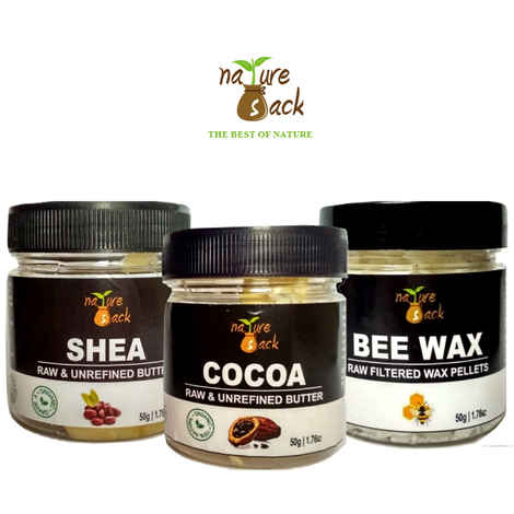 NatureSack's Unrefined Raw Cocoa, Shea Butter and Beeswax Pellets Combo - Pack of 3 (150g)