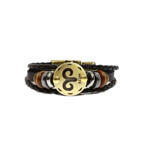 Buy Golden Peacock Unisex Black & Antique Gold Toned Aries Leather Bracelet - Purplle
