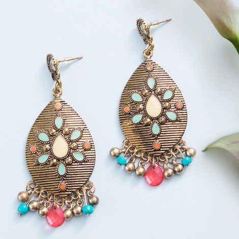 Buy Golden Peacock Multicoloured Oval Drop Earrings - Purplle