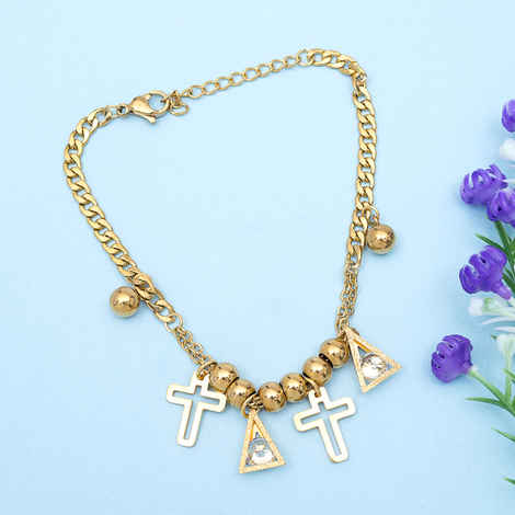 Buy Golden Peacock Gold-Toned Stainless Steel Gold-Plated Charm Bracelet - Purplle