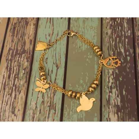 Buy Golden Peacock Gold-Toned Stainless Steel Gold-Plated Charm Bracelet - Purplle