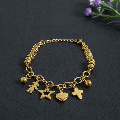 Buy Golden Peacock Gold-Toned Stainless Steel Gold-Plated Charm Bracelet - Purplle