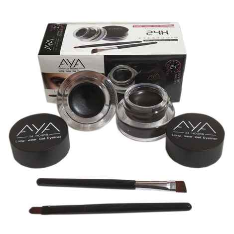 AYA Long Wear Gel Eyeliner Smudge Proof & Waterproof (Black And Brown) With 2 Expert Eyeliner Brushes