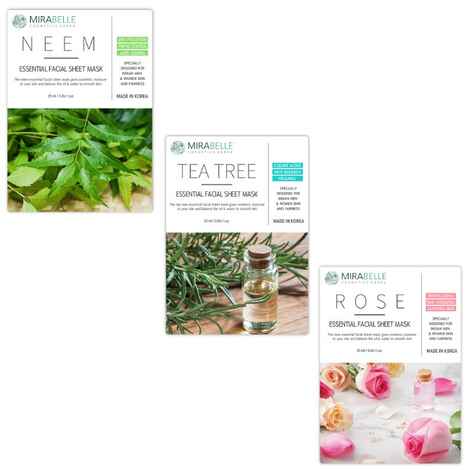 Buy Mirabelle Korea Essential Facial Sheet Mask (Neem, Teatree, Rose - Ntr - Combo Pack Of 3) (25 ml) - Purplle
