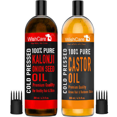 Wishcare 100% Pure Cold Pressed Castor Oil & Kalonji Black Cumin Seed Oil (200 ml) Each