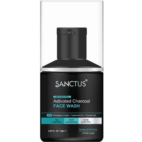 Sanctus Activated Charcoal - Oil Control Face Wash For Men (Enriched With Glycolic Acid, Vitamin E & Aloevera Extracts) - (75 g)