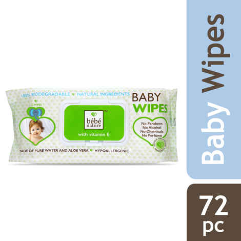 Bebe Nature Natural Biodegredable Wet Baby Wipes With Pure Water, Aloe Vera & Vitamin E