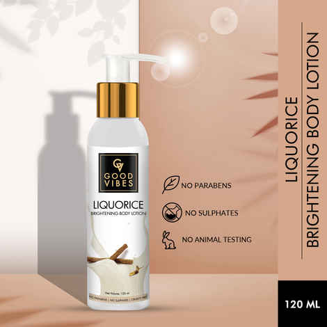 Good Vibes Liquorice Brightening Body Lotion | Moisturizing, Softening | With Avocado Oil | No Parabens, No Sulphate, No Animal Testing (120 ml)