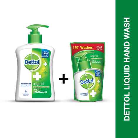 Dettol Germ Protection Liquid Handwash Pump, Original (200 ml) with Dettol Liquid Handwash Refill (175 ml)