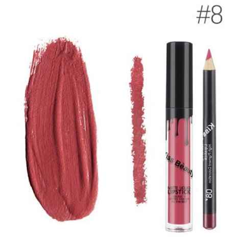 Kiss Beauty Matte Liquid Lipgloss Lipstick and Lip Liner (08)