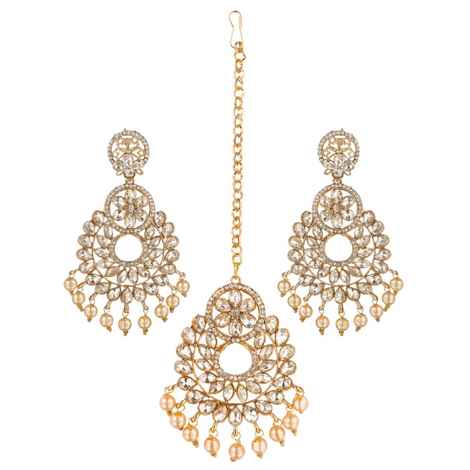 Buy Kord Store Gold Plated White Stone Maang Tika And Earrings Set For Girls & Women. One Pair Of Earring With Mangtika (KSEMT80003) - Purplle