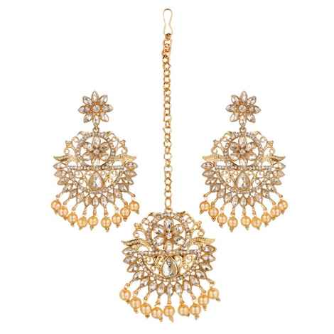 Buy Kord Store Gold Plated White Stone Maang Tika And Earrings Set For Girls & Women. One Pair Of Earring With Mangtika (KSEMT80007) - Purplle