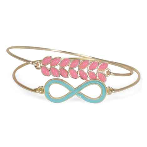 Buy Crunchy Fashion Infinite-Leaves Bracelet Set-Aqua & Pink - Purplle