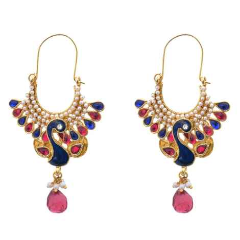 Buy Royal Bling Peacock Posy Royal Fuschsia Pearly Earrings - Purplle