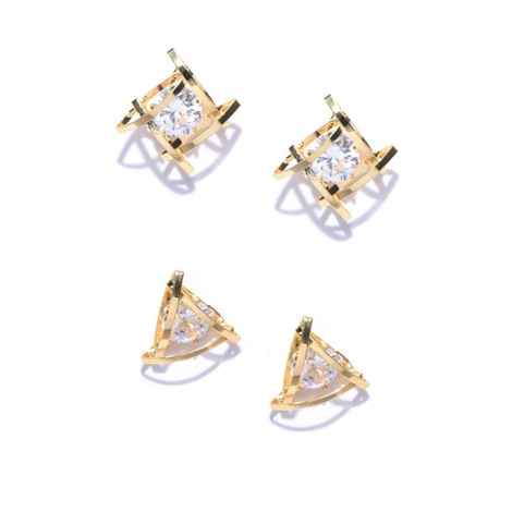 Buy Crunchy Fashion Gold Plated Zircon Crystal Stud Earrings(Triangle-Square Combo) - Purplle
