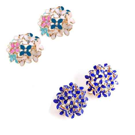 Buy Crunchy Fashion Gold Plated Multi color Floral Stud Earrings Combo - Purplle