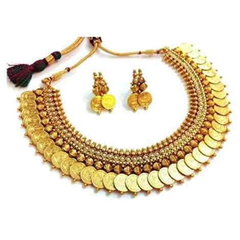 Royal Bling Gold Platted Traditional Temple necklace Earring Set