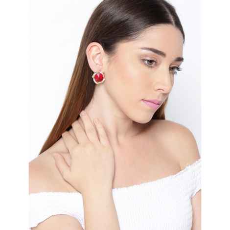 Buy Crunchy Fashion Gold plated Traditional Red Crystal Stud Earrings - Purplle