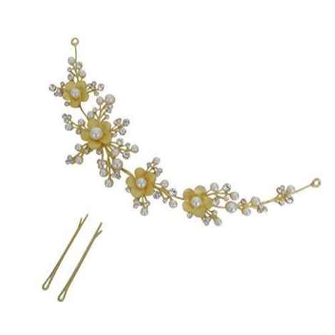 Crunchy Fashion Metal Floral Stone Hair Chain Clip with Pins