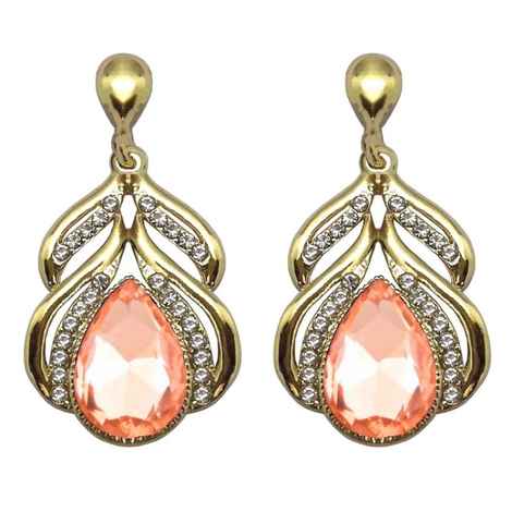 Buy Crunchy Fashion Oxidised Silver Peach Crystal Traditional Earrings - Purplle