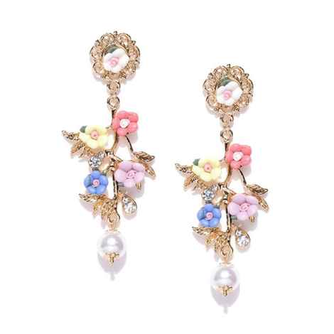 Buy Crunchy Fashion Multi- Colored Floral Drop Earrings - Purplle