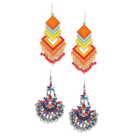 Buy Crunchy Fashion Bohemian hueful and Oxidised Silver Afghan danglers Earring Combo - Purplle