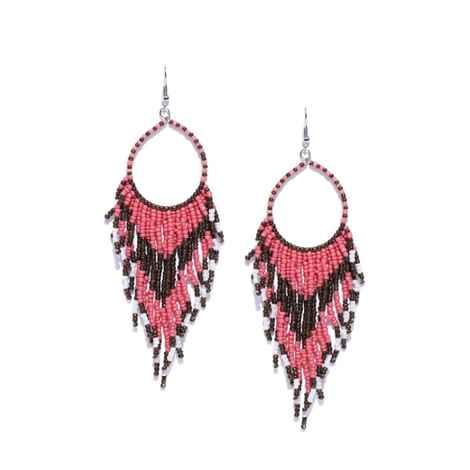 Buy Crunchy Fashion Pink & Bronze-Toned Beaded Tasselled Contemporary Drop Earrings - Purplle