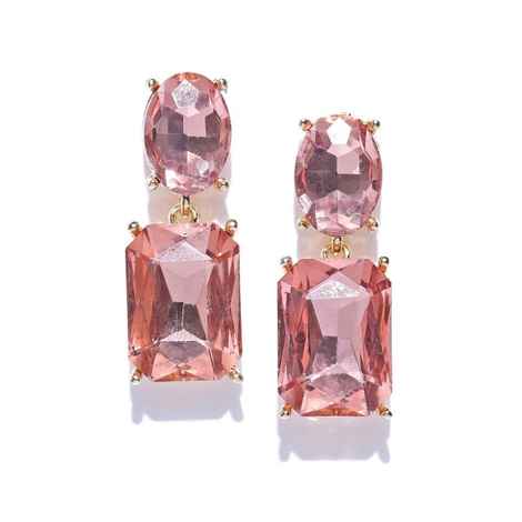 Buy Crunchy Fashion Peach-Coloured & Gold-Toned Stone-Studded Contemporary Drop Earrings - Purplle