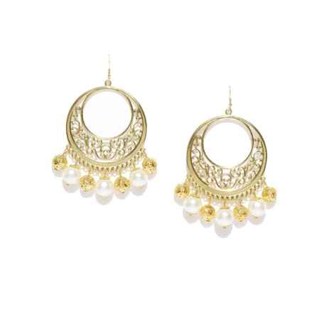 Buy Crunchy Fashion Gold-Toned & Off-White Crescent-Shaped Chandbalis - Purplle