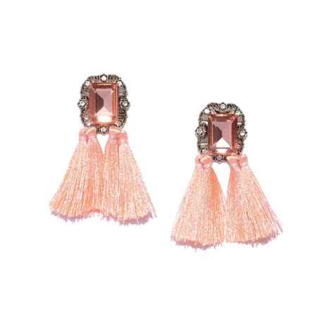Buy Crunchy Fashion Peach-Coloured & Gold-Toned Tasselled Contemporary Drop Earrings - Purplle