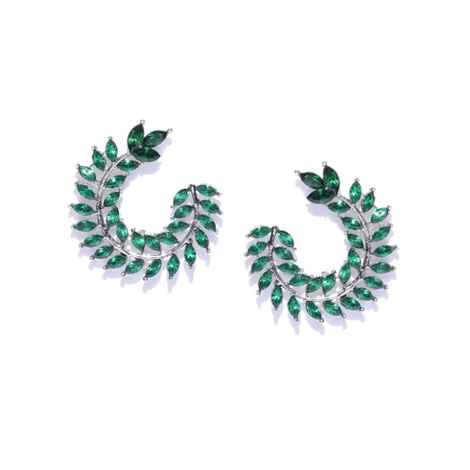 Buy Crunchy Fashion Green & Silver-Toned Leaf Shaped Drop Earrings - Purplle