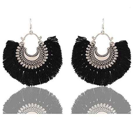 Buy Crunchy Fashion Oxidised Silver Plated Black Teassel Earring - Purplle