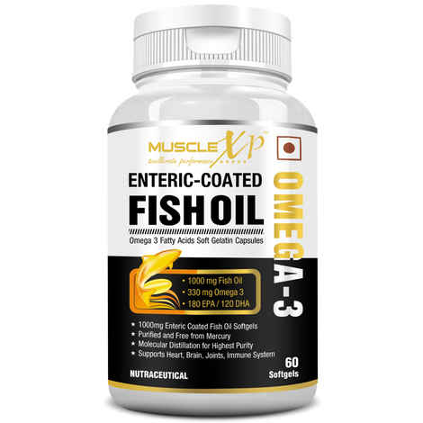 MuscleXP Omega 3 Fish Oil 1000 mg (180mg EPA and 120mg DHA) - 60 Enteric Coated Softgels
