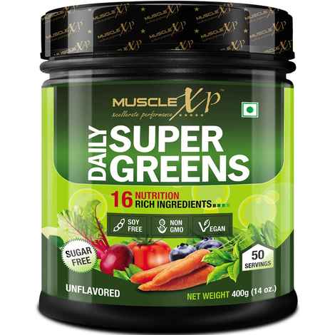 MuscleXP Daily Super Greens with 16 Nutrition Rich Super Foods, Unflavored, 400g (14 oz) - 50 Servings