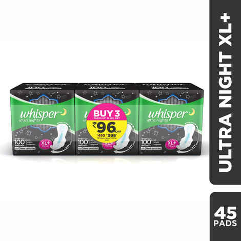 Buy Whisper Ultra Night Sanitary pads XL Plus - 15 pads (Pack of 3) - Purplle