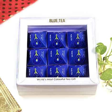 Buy Blue Tea Herbal Tea Gift Box 9 Handcrafted Pyramid Tea Bags For Anti Stress And Detox- Zero Caffeine- Flavor : Indian Chai Masala - Purplle