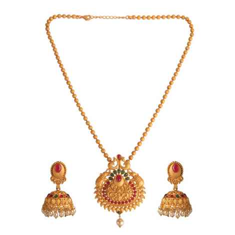 Kord Store Party Wear Gold & Multicolor Stone Traditional Jewellery Necklace Set With Earrings For Women Girls KSNKE60009