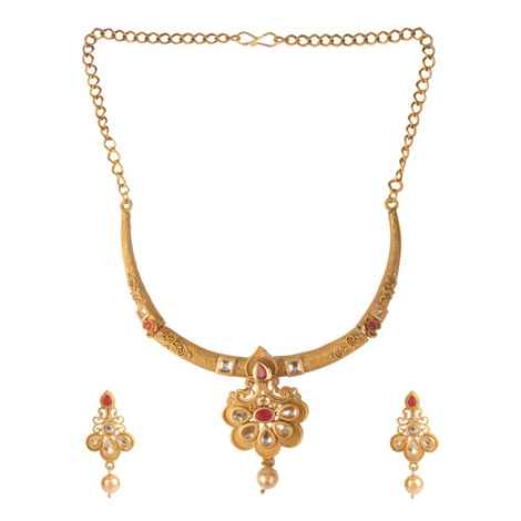 Buy Kord Store Party Wear Gold, White & Red Stone Traditional Jewellery Necklace Set With Earrings For Women Girls KSNKE60022 - Purplle