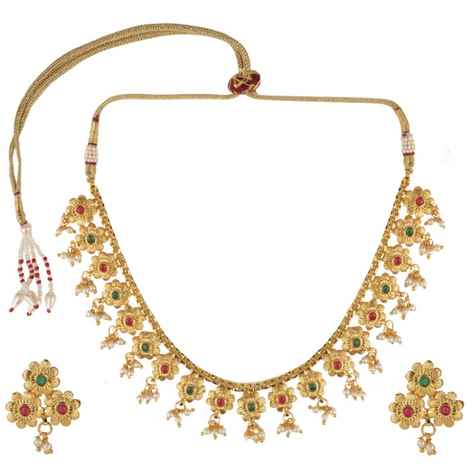 Kord Store Party Wear Gold And Multicolor Traditional Jewellery Necklace Set With Earrings For Women Girls KSNKE60065