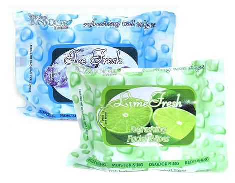 Bonjour Paris Refreshing Wet Facial Wipes, Ice and Lime, 25 Pieces (Pack of 2) (150 g)