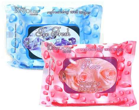 Bonjour Paris Refreshing Wet Facial Wipes, Ice Fresh and Rose, 25 Pieces (Pack of 2) (150 g)