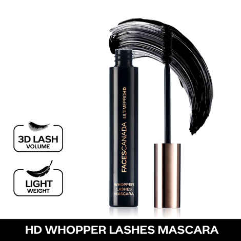 FACES CANADA Ultime Pro HD Whopper Lashes Mascara - Black, 12 ml | Long Lasting | Waterproof | Intense Volume | Hour-Shaped Brush | Lengthens Curls | Darker, Denser, Dramatic Lashes