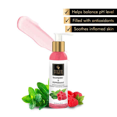 Buy Good Vibes Shine Enhancing Makeup Cleansing Lotion - Raspeberry and Peppermint (120 ml) - Purplle