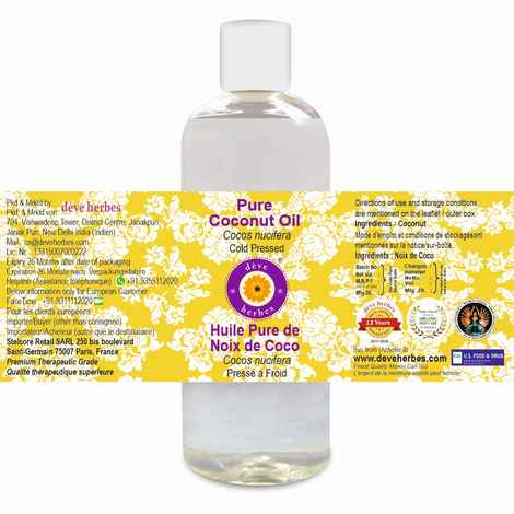 Buy Deve Herbes Pure Coconut Oil (Cocos nucifera) 100% Natural Therapeutic Grade Cold Pressed (200 ml) - Purplle
