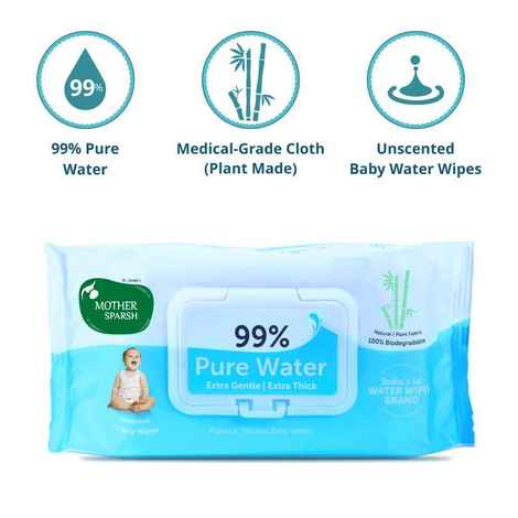 Buy Mother Sparsh 99 % Pure Water (Unscented) Baby Wipes - 72 Pieces - Purplle