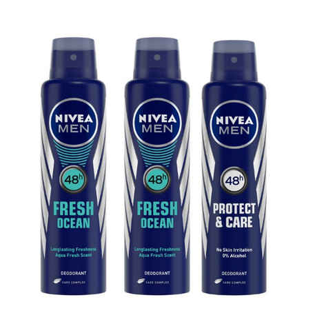 Buy Nivea Men Fresh Ocean + Protect & Care Deodorant - Buy 2 Get 1 Free (Each of 150 ml) - Purplle