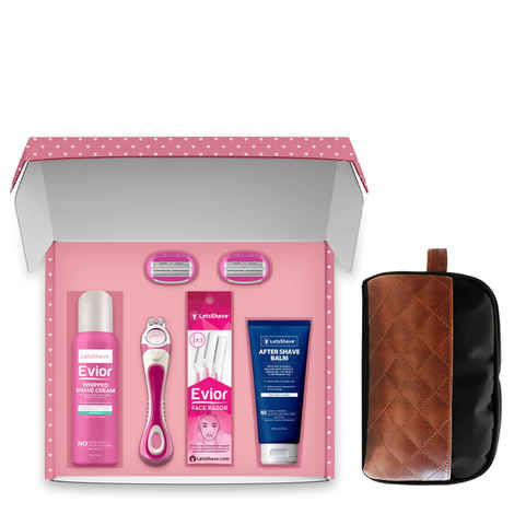 LetsShave Evior 6 Combo Gift Set for Women - Women Whipped Shaving Cream(150 g) + After Shave Balm + Evior 6 Handle + 3 Piece of face razor + 2 Blades + Free Travel Bag