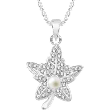 Buy Srikara Alloy Rhodium Plated CZ/AD Pearl Studded Leaf Fashion Jewelry Pendant - SKP2546R - Purplle