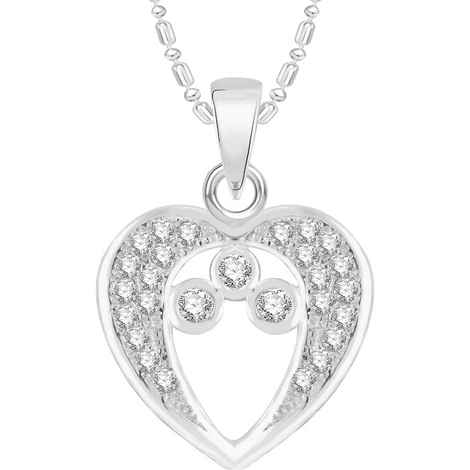 Buy Srikara Alloy Rhodium Plated CZ/AD Three Stones in Heart Fashion Jewelry Pendant - SKP2535R - Purplle